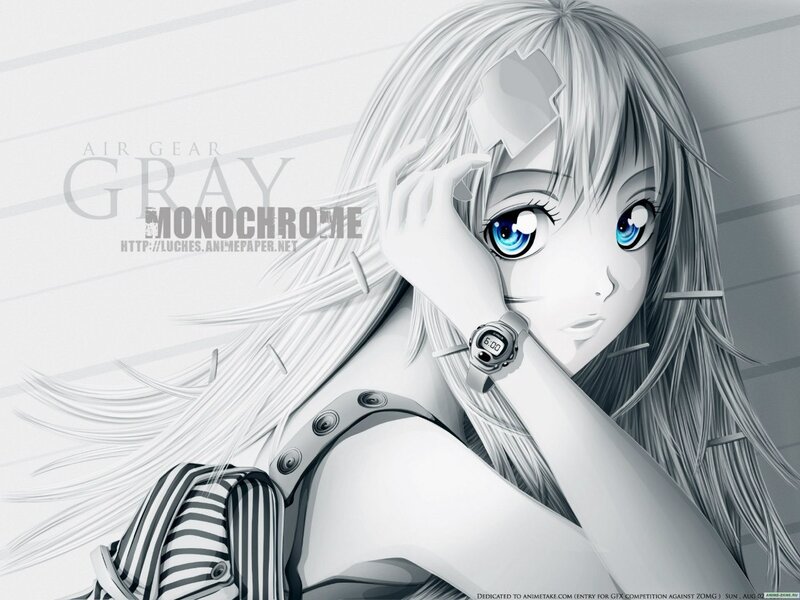 Anime Girl with Blue Eyes — Gray, Dramatic, Digital Watch