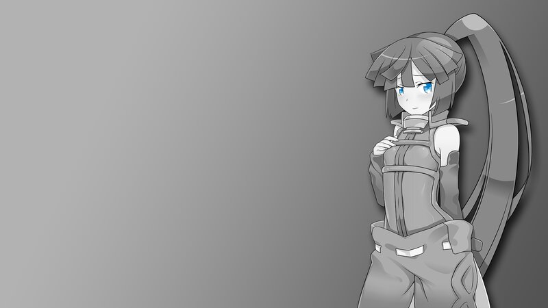 Anime Girl with Blue Eyes — Gray, Neutral, Digital Art