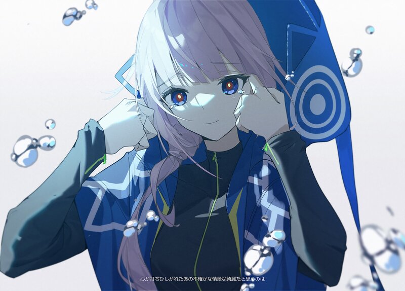 Anime Girl with Blue Eyes — Melancholic, Digital Art, Bubbles