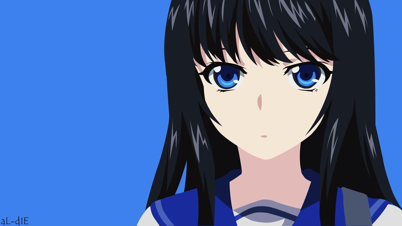 Anime Girl with Blue Eyes — Neutral, Blue Background