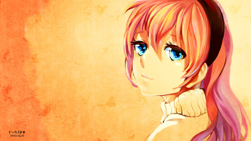 Anime Girl with Blue Eyes — Orange, Calm, Digital Art