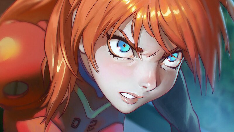 Anime Girl with Blue Eyes — Orange, Intense