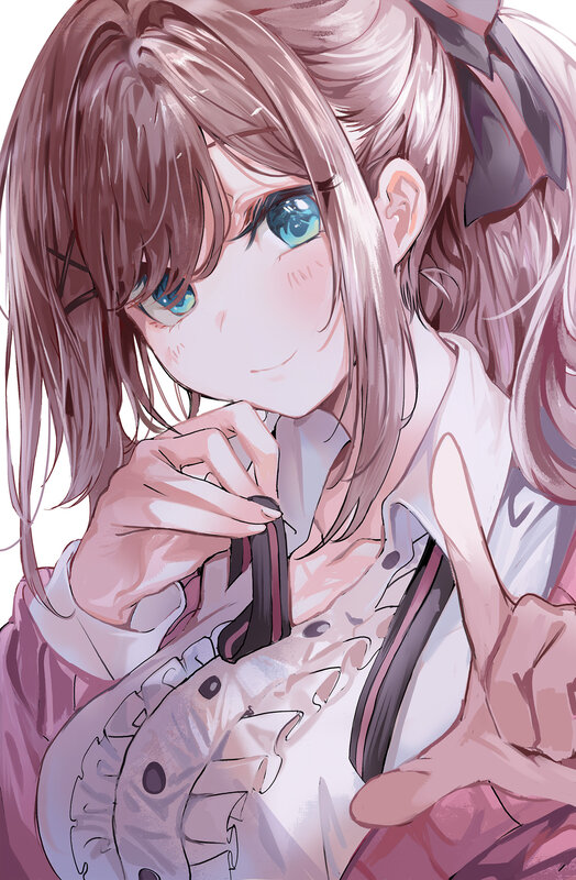 Anime Girl with Blue Eyes — Pink, Calm, Blue Eyes