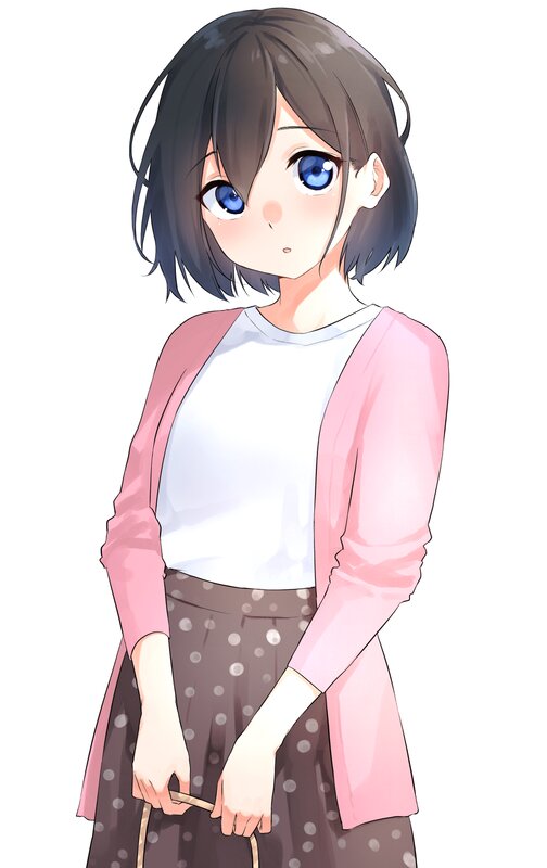 Anime Girl with Blue Eyes — Pink, Neutral, Cardigan