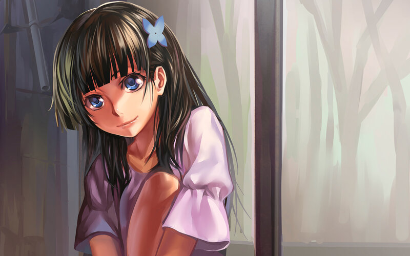 Anime Girl with Blue Eyes — Purple, Calm, Afternoon