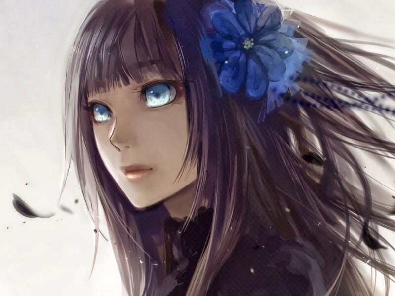 Anime Girl with Blue Eyes — Purple, Calm, Digital Art