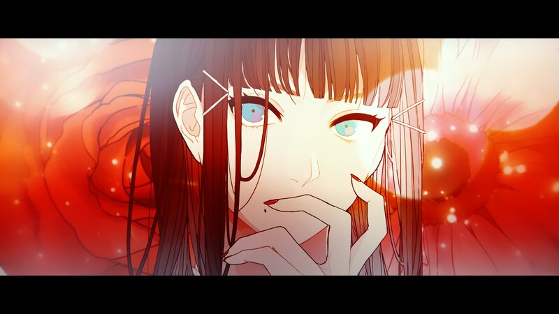 Anime Girl with Blue Eyes — Red, Dramatic