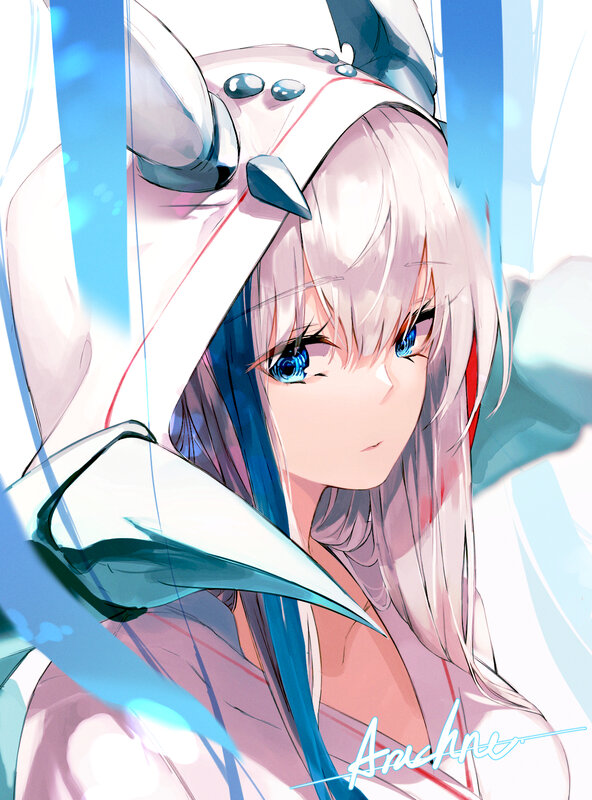 Anime Girl with Blue Eyes — White, Calm, Digital Art, Blue Eyes