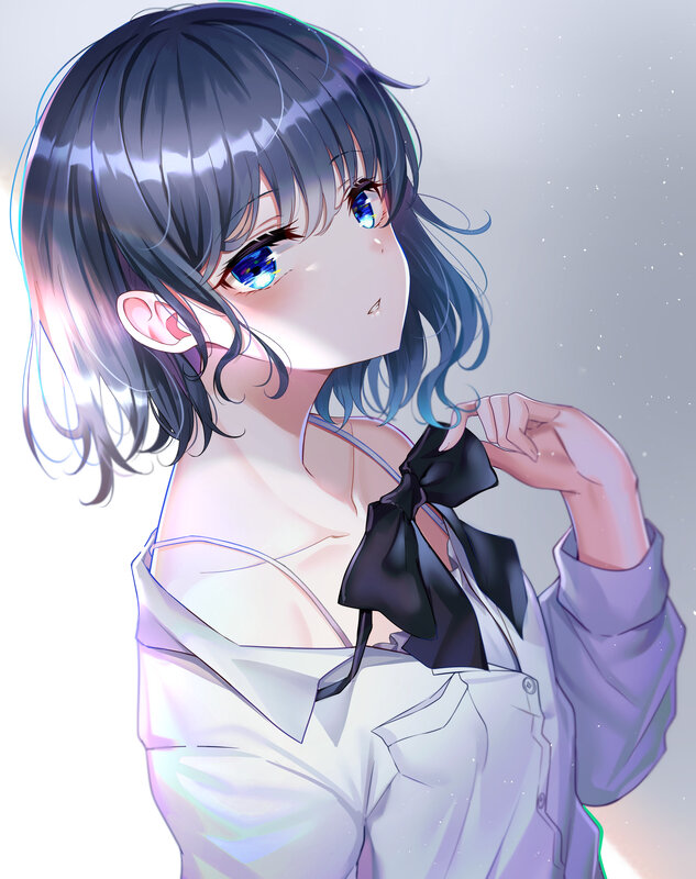 Anime Girl with Blue Eyes — White, Calm, White Shirt