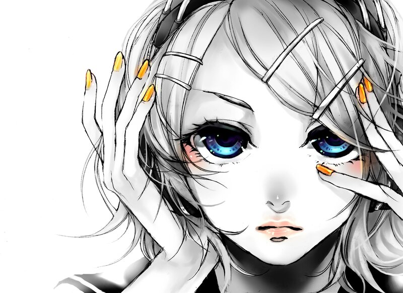 Anime Girl with Blue Eyes — White, Dramatic