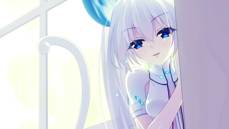 Anime Girl with Blue Eyes — White, Serene, Morning