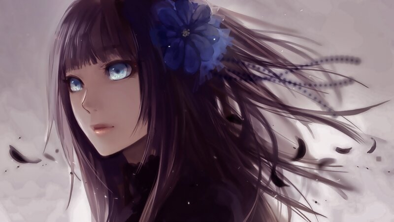anime girl with blue flower