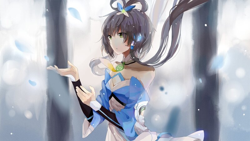 anime girl with blue flower