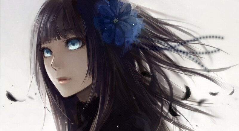 anime girl with blue flower