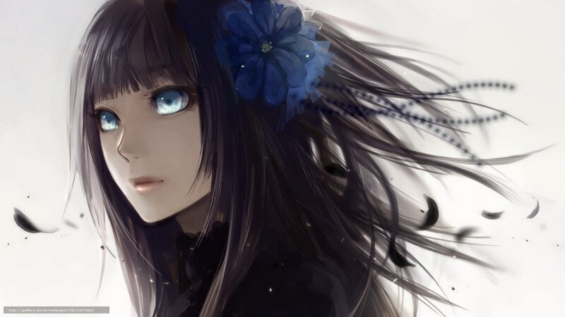 anime girl with blue flower
