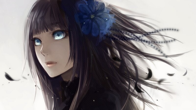 anime girl with blue flower