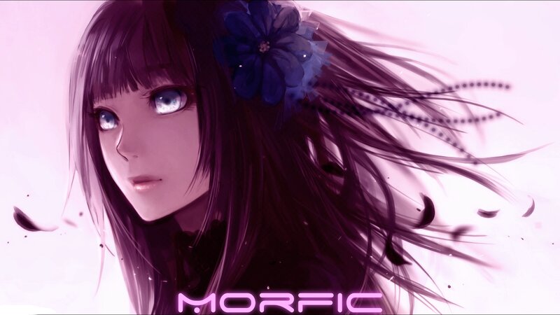 Anime Girl with Blue Flower — Purple