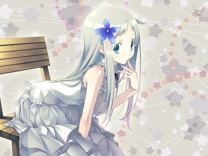 Anime Girl with Blue Flower — White