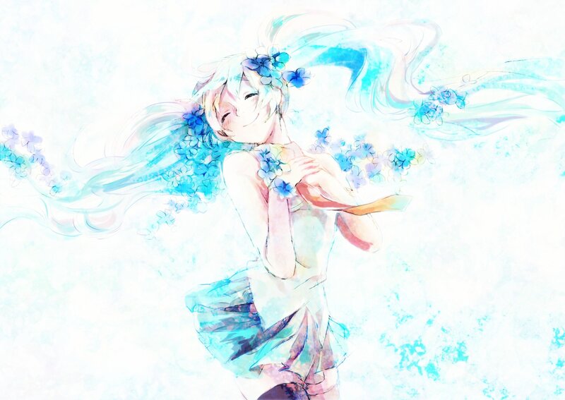 Anime girl with blue flowers