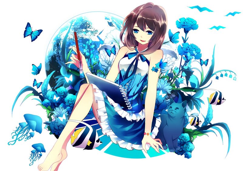 anime girl with blue flowers