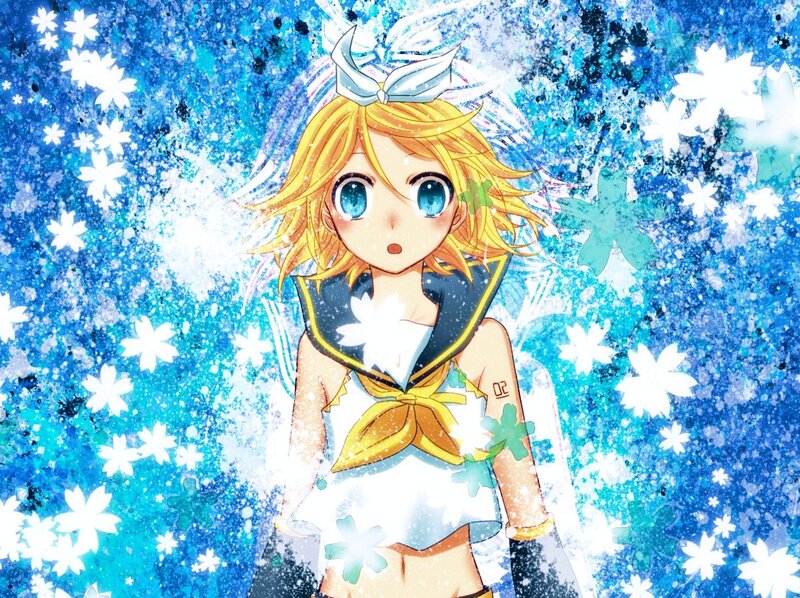 Anime girl with blue flowers
