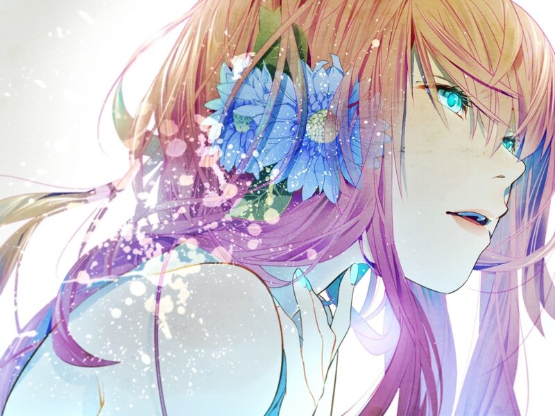 anime girl with blue flowers