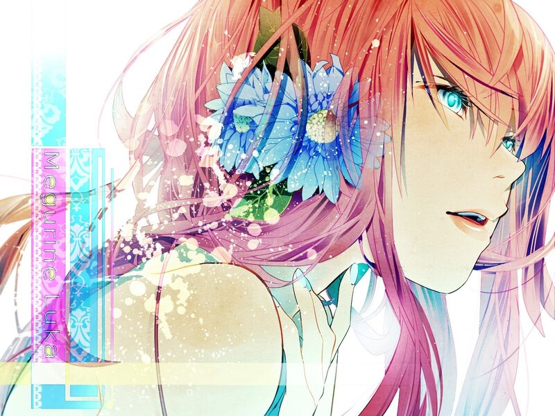 Anime girl with blue flowers