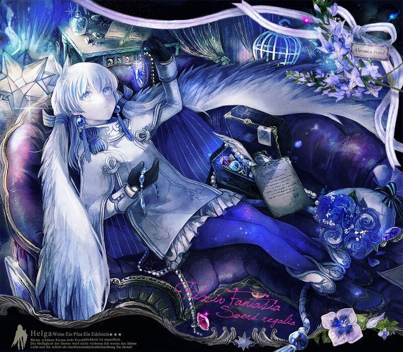 Anime girl with blue flowers