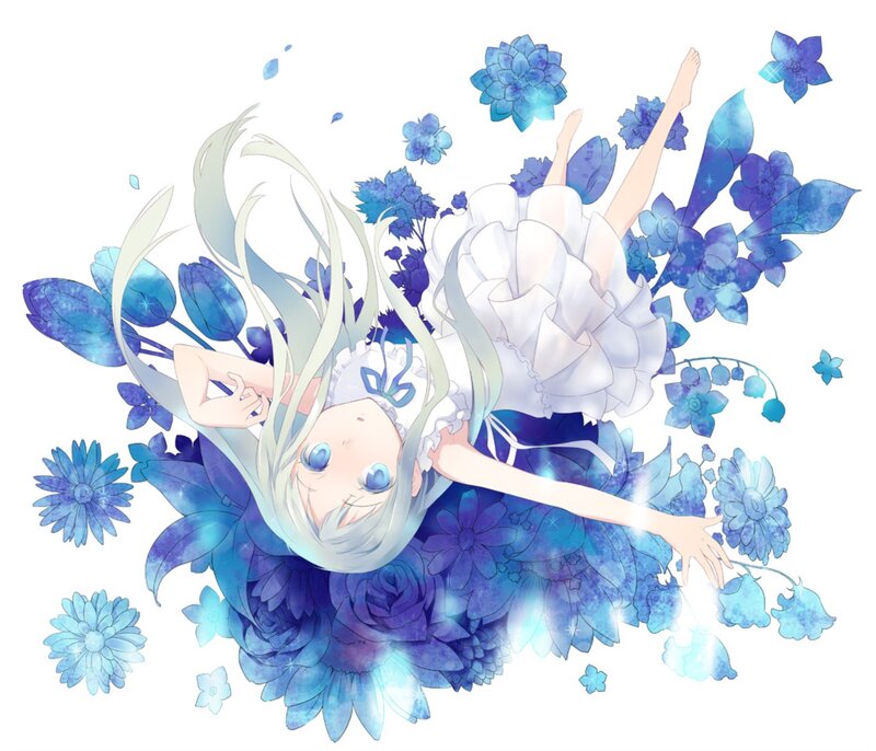 Anime Girl with Blue Flowers — Serene, Digital Art