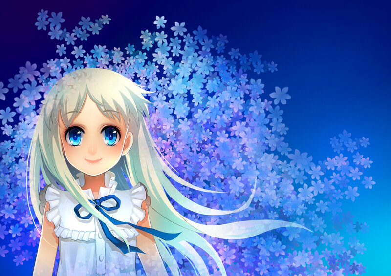 Anime Girl with Blue Flowers — Serene