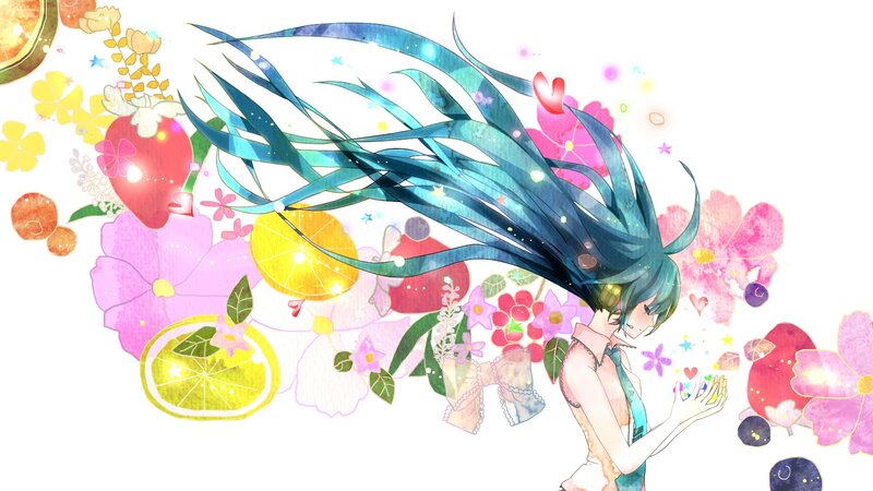 anime girl with blue hair and flowers