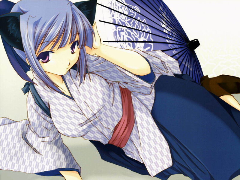 anime girl with blue hair and umbrella