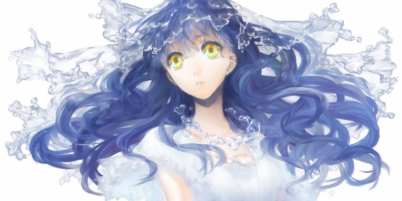 anime girl with blue hair and water