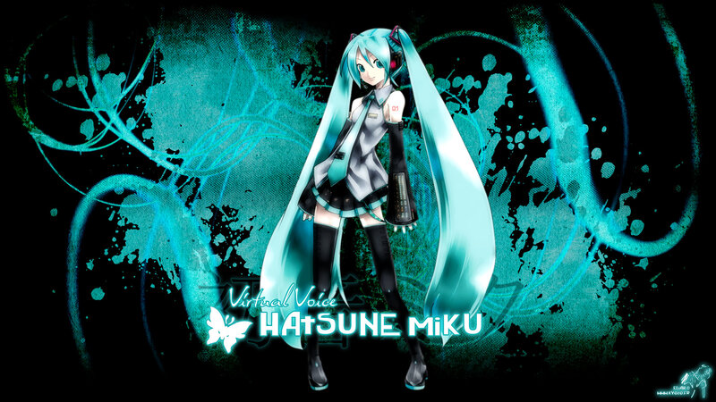 Anime Girl with Blue Hair — Black, Dramatic, Digital Art, Headset