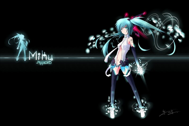 Anime Girl with Blue Hair — Black, Dramatic, Night, Digital Art, Glowing Effects