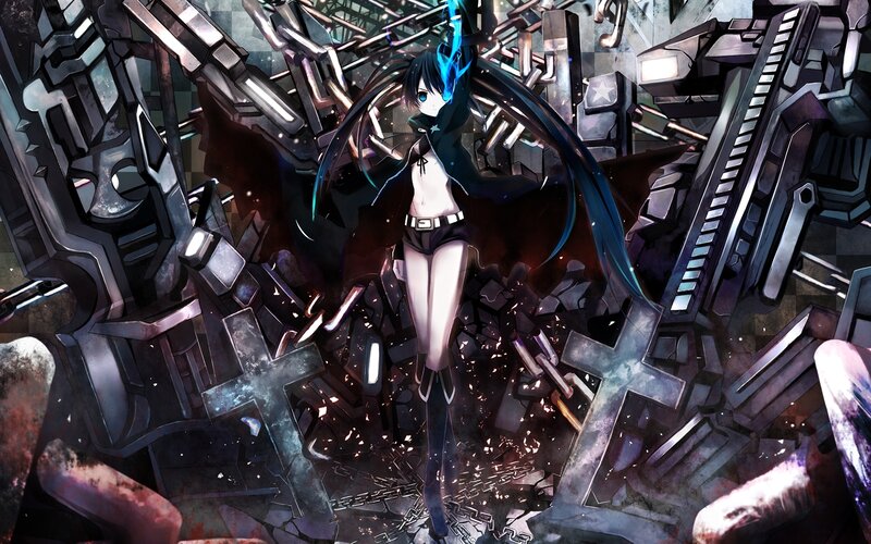 Anime Girl with Blue Hair — Black, Dramatic