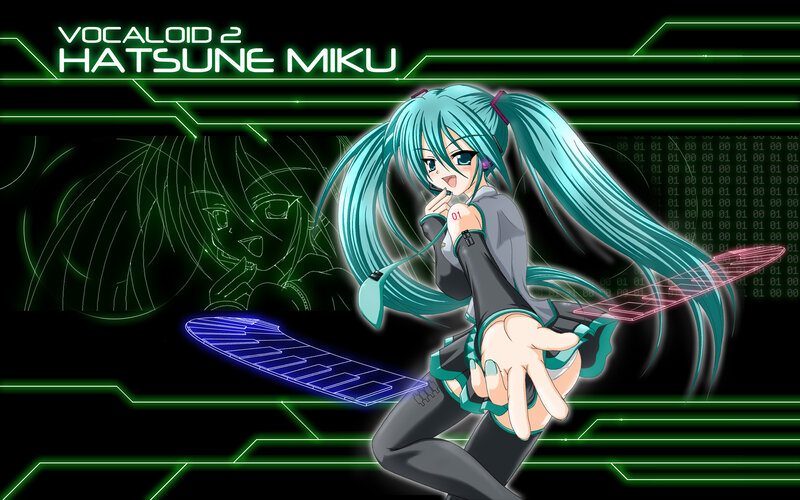Anime Girl with Blue Hair — Black, Futuristic