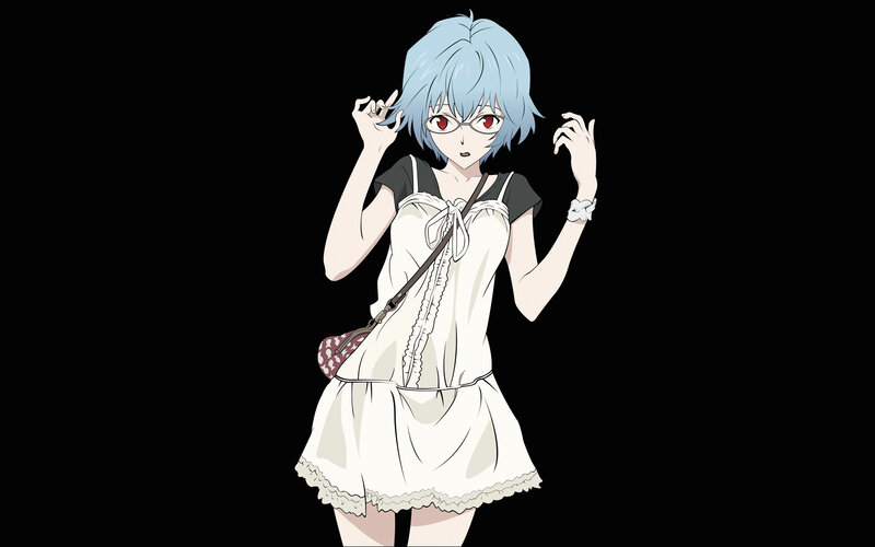 Anime Girl with Blue Hair — Black, Neutral, Glasses