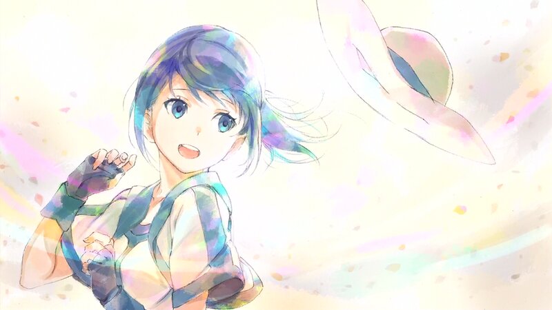 Anime Girl with Blue Hair — Bright, Afternoon, Digital Art, Hat