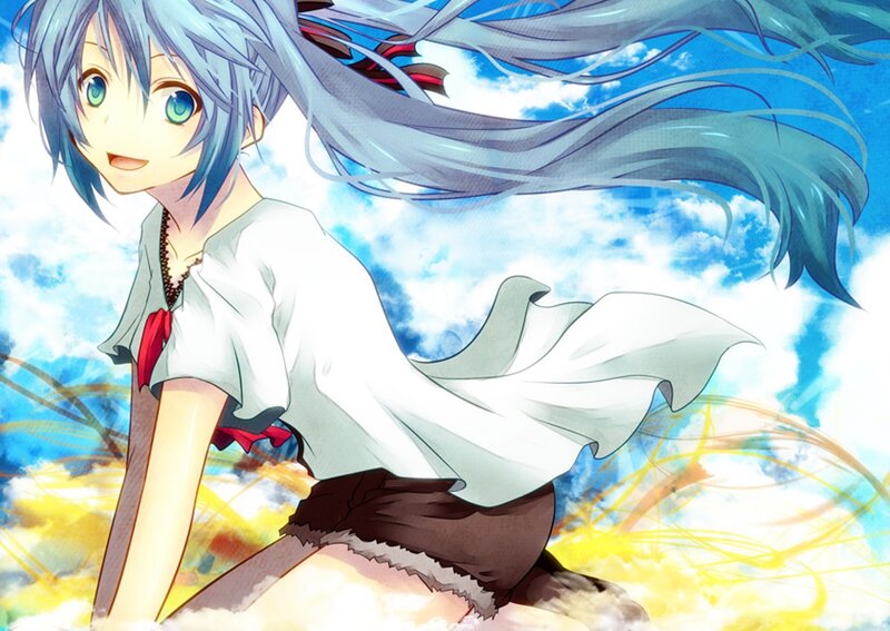 Anime Girl with Blue Hair — Bright, Afternoon