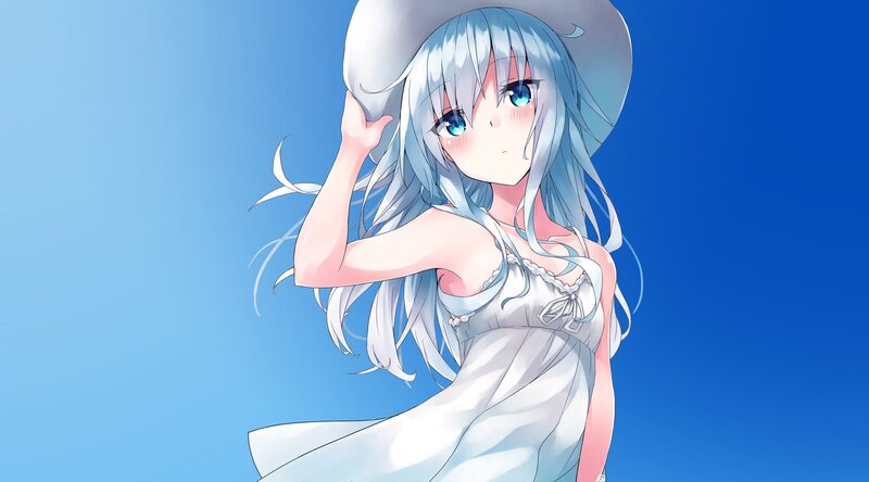 Anime Girl with Blue Hair — Calm, Afternoon, Hat