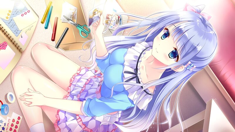 Anime Girl with Blue Hair — Calm, Afternoon, Scissors