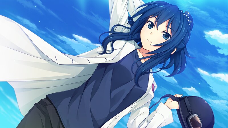 Anime Girl with Blue Hair — Calm, Afternoon, White Coat