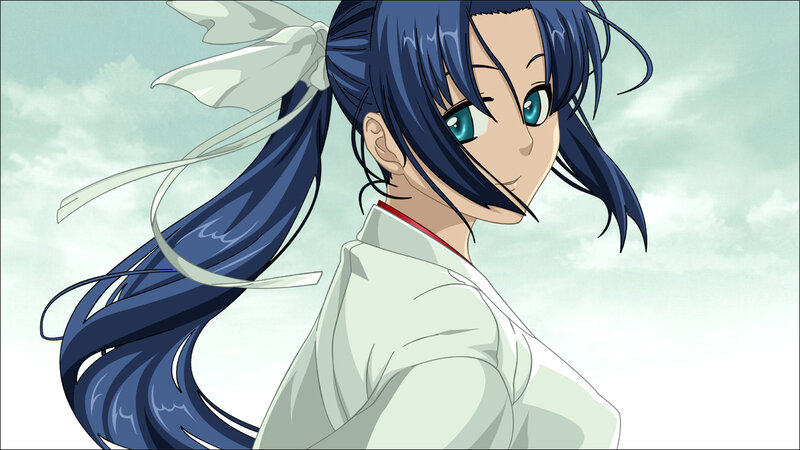 Anime Girl with Blue Hair — Calm, Afternoon, White Ribbon