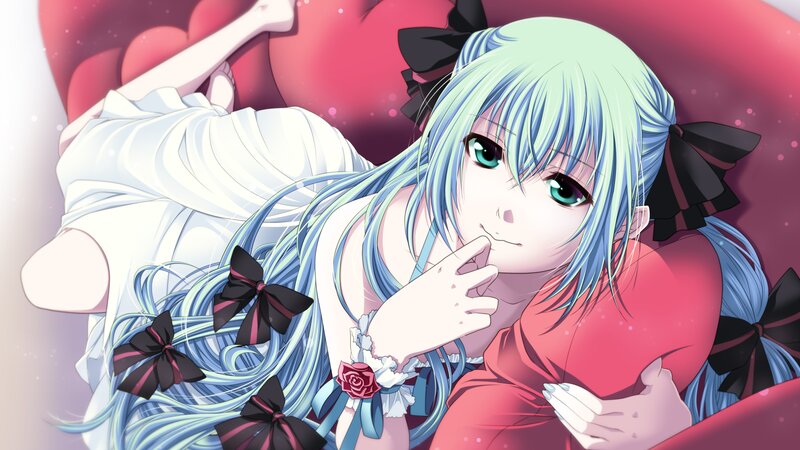 Anime Girl with Blue Hair — Calm, Black Bows