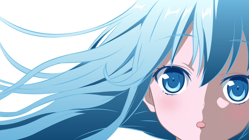 Anime Girl with Blue Hair — Calm, Blue Eyes, Hair Blowing