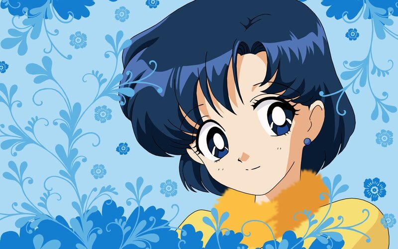 Anime Girl with Blue Hair — Calm, Blue Flowers