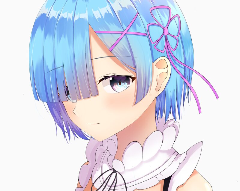 Anime Girl with Blue Hair — Calm, Blue Hair, Pink Bow