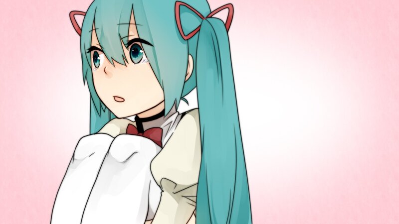 Anime Girl with Blue Hair — Calm, Cat Ears, Bow Tie
