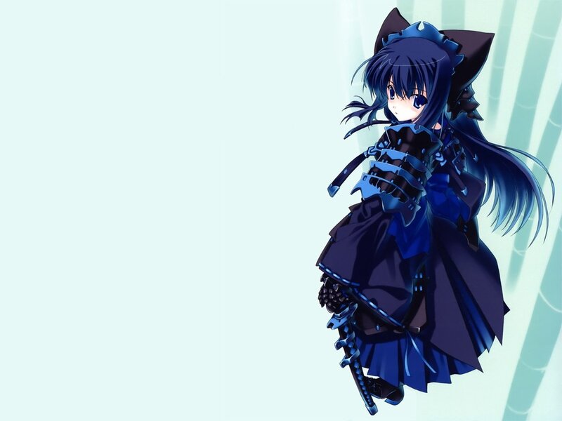 Anime Girl with Blue Hair — Calm, Cat Ears, Sword